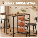 HOMCOM Space Saving Bar Table And PU Leather Stools For 2, Rustic Brown