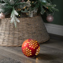 15cm Battery Operated Light Up Snowflake Glass Ball In Red With Warm White LEDs