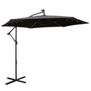 Samuel Alexander 3m Solar Powered Cantilever Lit Banana Garden Parasol With Crank Handle & White LED Lights In Black