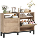 HOMCOM Narrow Shoe Cabinet with 2 Flip Drawers, Modern Shoe Storage Cabinet