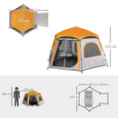 Outsunny Instant Camping Tent, 4 Person Easy Setup Dome Tent - Dark Grey/Light Grey/Yellow