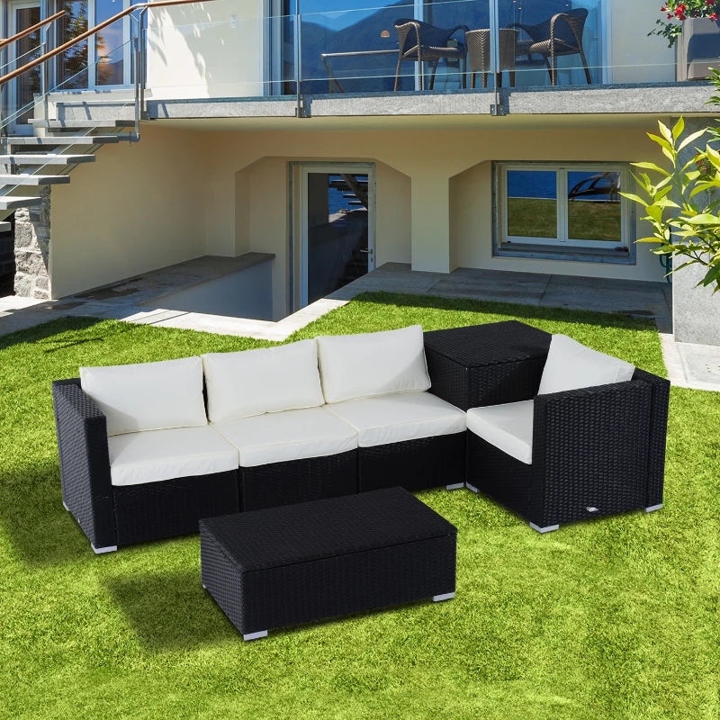 Outsunny Rattan Corner Sofa Set - Black