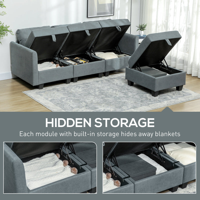 HOMCOM Convertible Modular Sectional Sofa w/ Storage Wood Frame