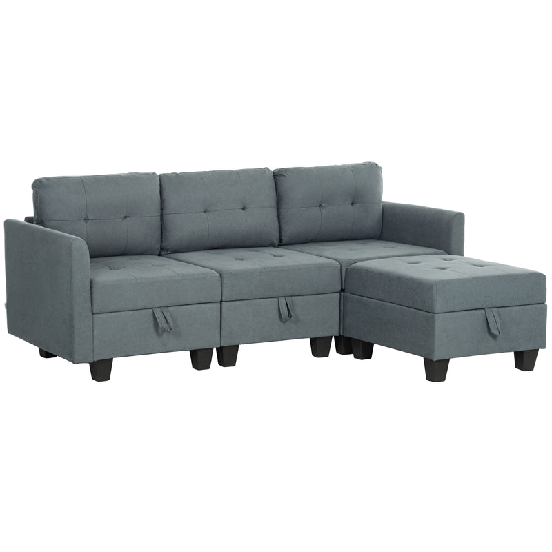 HOMCOM Convertible Modular Sectional Sofa w/ Storage Wood Frame