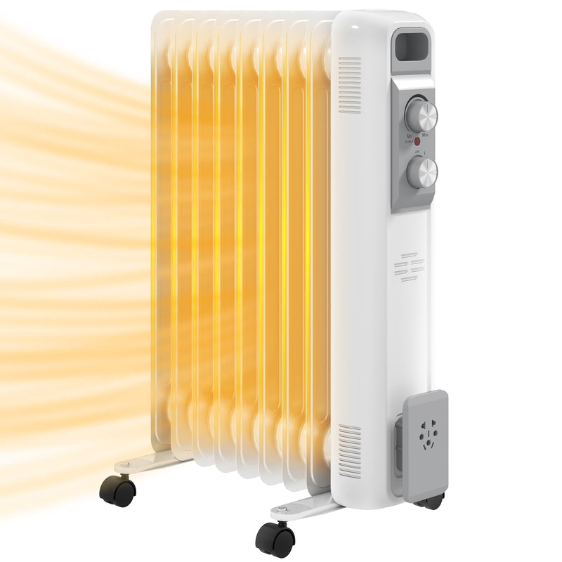 HOMCOM White 2000W 9 Fin Oil Filled Heater Radiator for Home