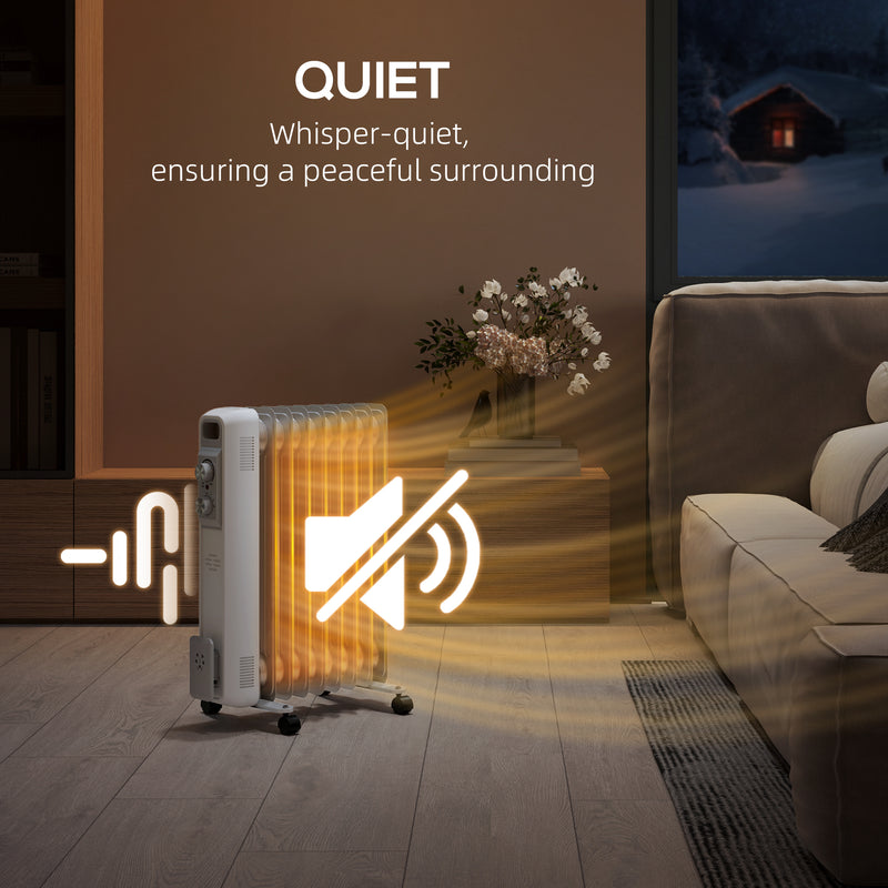 HOMCOM White 2000W 9 Fin Oil Filled Heater Radiator for Home