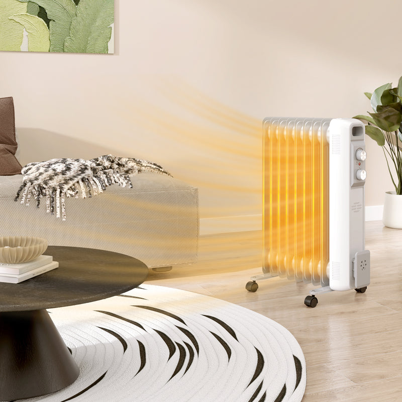 HOMCOM White 2000W 9 Fin Oil Filled Heater Radiator for Home