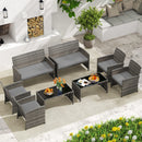 4 Piece Patio Conversation Set Rattan Chair Loveseat and Table Set with Seat Cushions-Grey