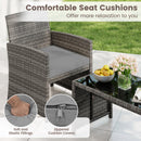4 Piece Patio Conversation Set Rattan Chair Loveseat and Table Set with Seat Cushions-Grey