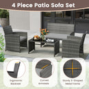 4 Piece Patio Conversation Set Rattan Chair Loveseat and Table Set with Seat Cushions-Grey