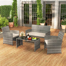 4 Piece Patio Conversation Set Rattan Chair Loveseat and Table Set with Seat Cushions-White