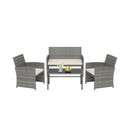 4 Piece Patio Conversation Set Rattan Chair Loveseat and Table Set with Seat Cushions-White