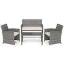 4 Piece Patio Conversation Set Rattan Chair Loveseat and Table Set with Seat Cushions-White