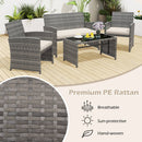 4 Piece Patio Conversation Set Rattan Chair Loveseat and Table Set with Seat Cushions-White