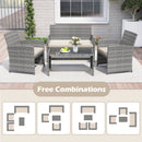 4 Piece Patio Conversation Set Rattan Chair Loveseat and Table Set with Seat Cushions-White