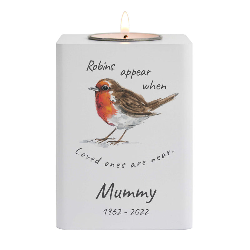 Robins White Wooden Tea Light Holder