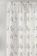 Oasis Grey Embroidered Leaf Design Voile Panels - Pair