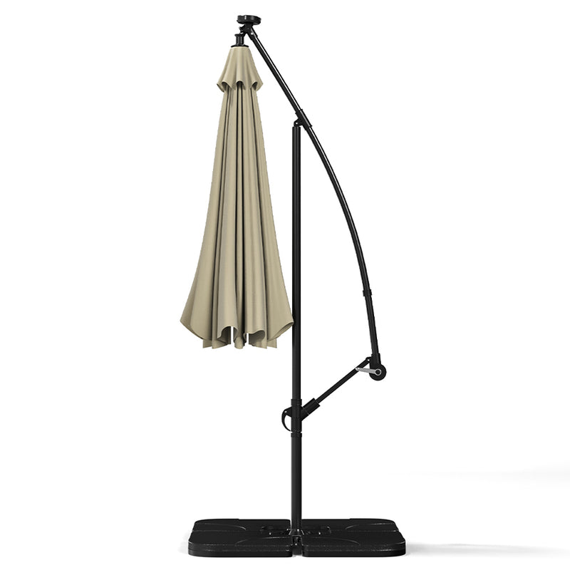 Garden Sanctuary Round Cantilever Parasol with Solar Light and HDPE Parasol Base