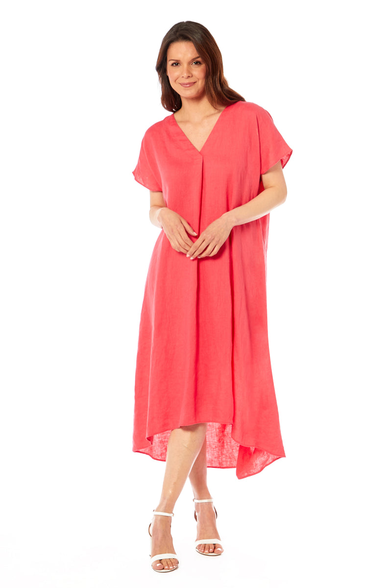 Ladies Linen Dress - Coral