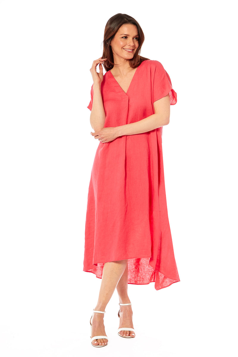 Ladies Linen Dress - Coral