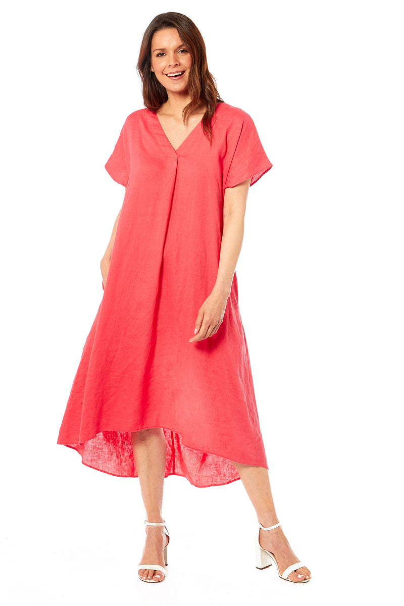 Ladies Linen Dress - Coral