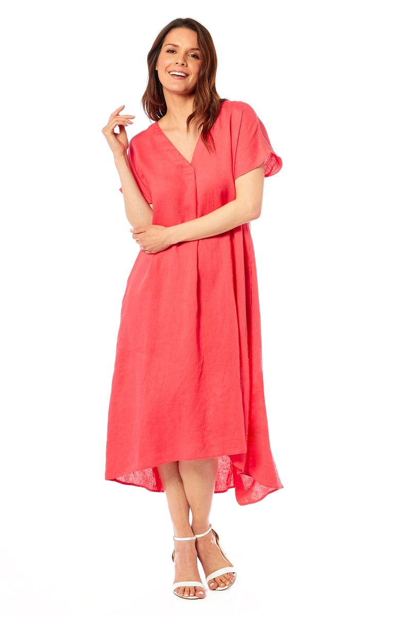 Ladies Linen Dress - Coral