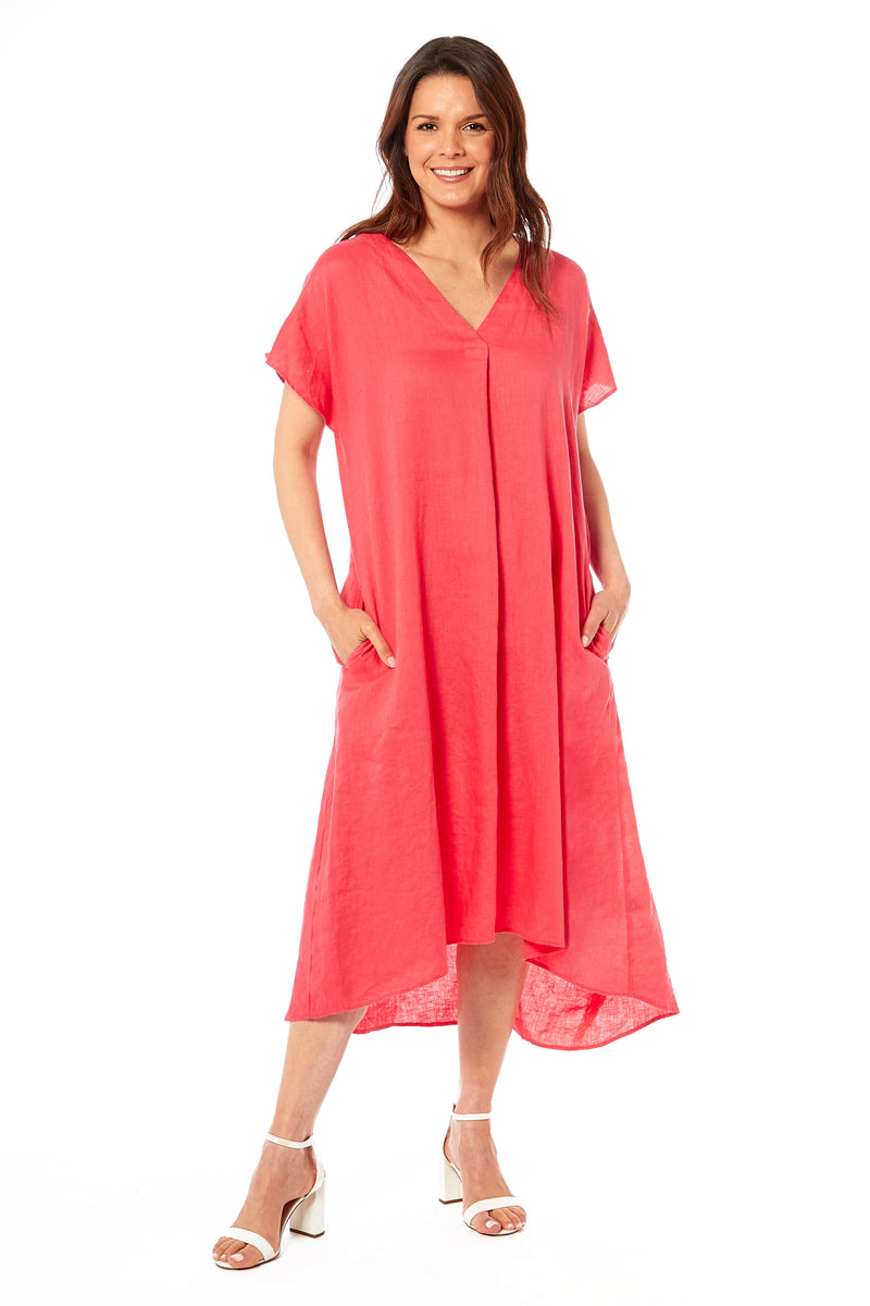 Ladies Linen Dress - Coral