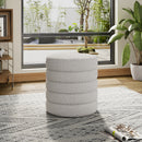 Livingandhome Beige Upholstered Round Storage Ottoman