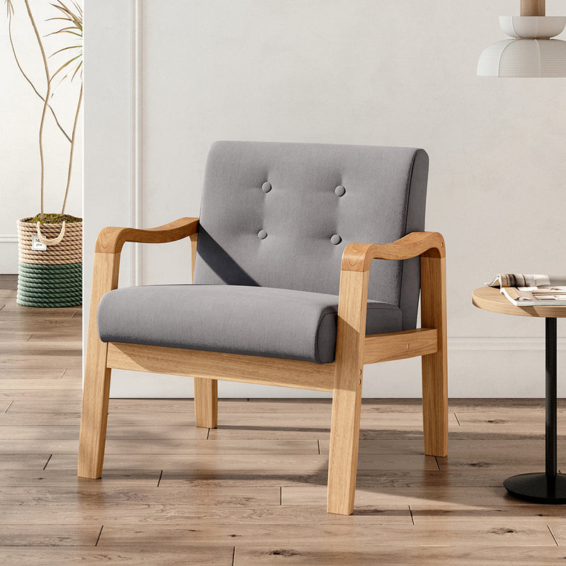 Livingandhome Grey Fabric Armchair with Rubberwood Legs