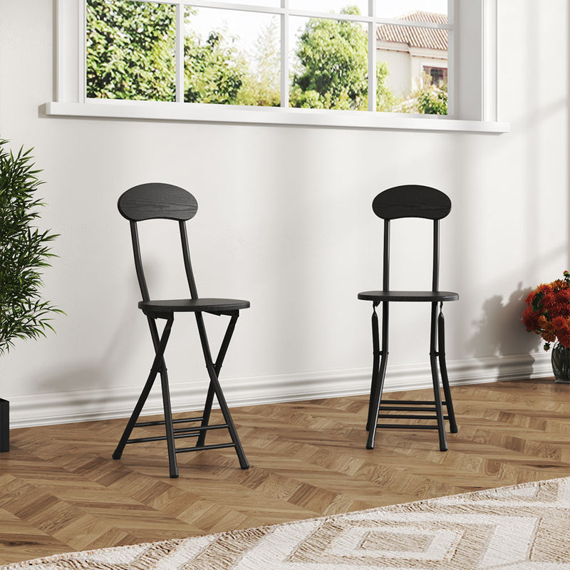 Livingandhome Set of 2 Compact Wooden Folding Chairs with Metal Legs