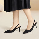 Pointed Toe Pumps with Kitten Heel Slingback - Black
