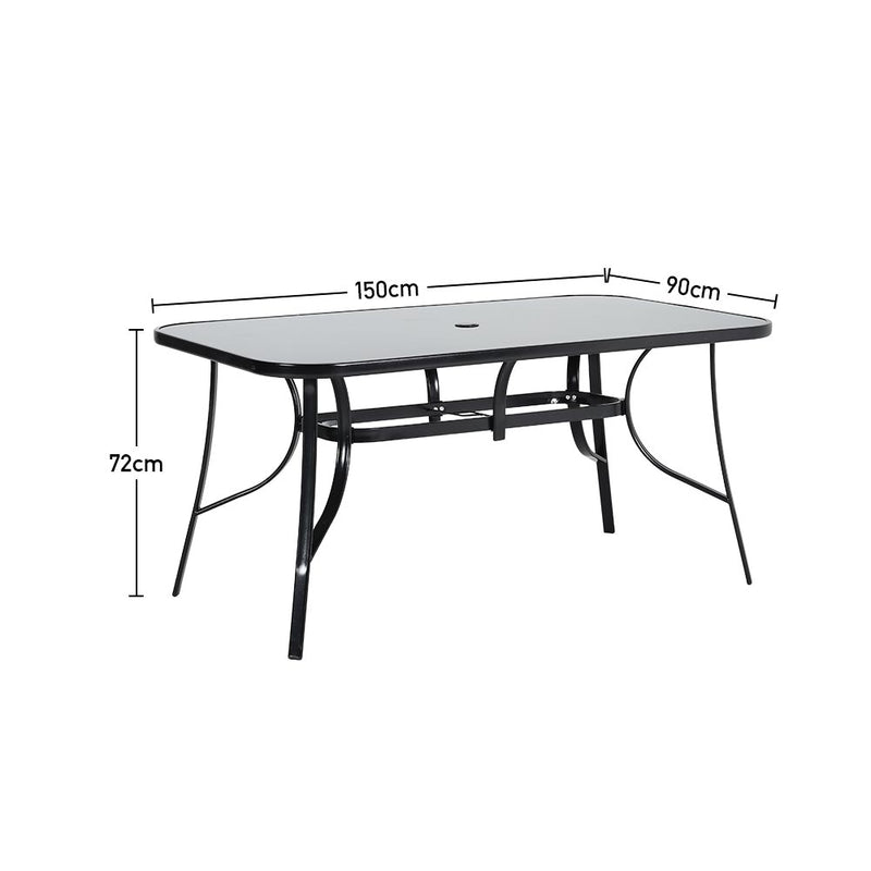 Livingandhome Metallic and Tempered Glass Garden Table with Parasol Hole Outdoor