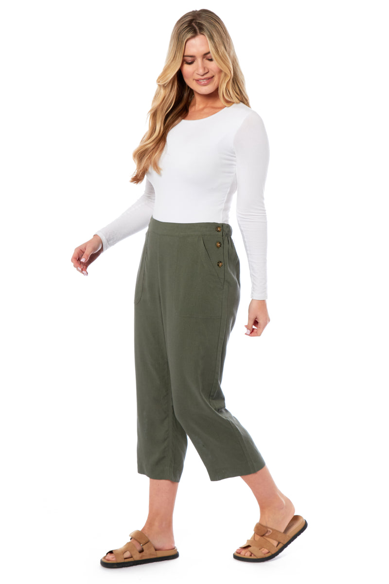 Ladies Linen 3/4 Trousers - Khaki