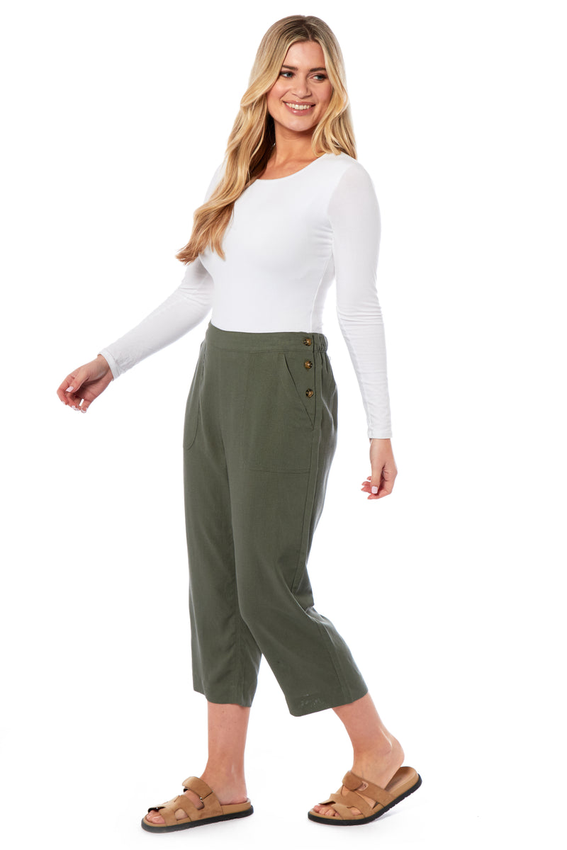 Ladies Linen 3/4 Trousers - Khaki