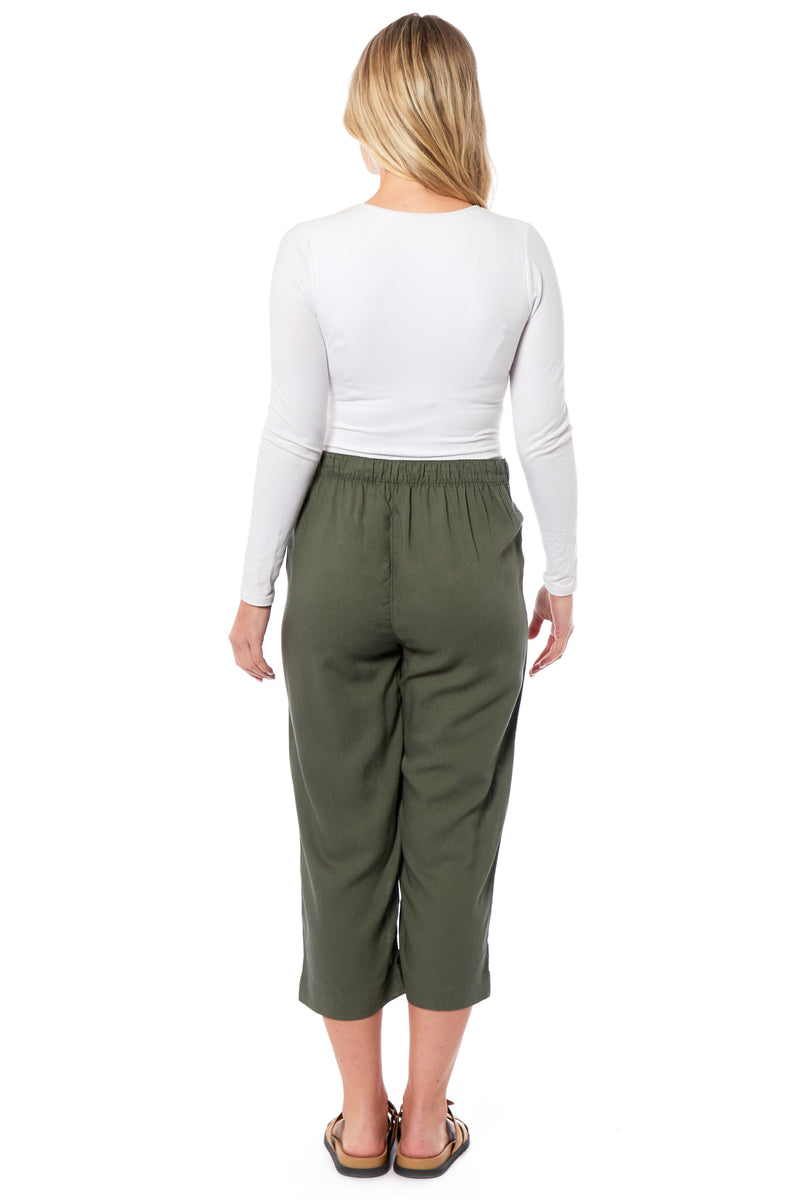 Ladies Linen 3/4 Trousers - Khaki