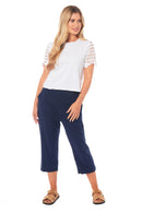Ladies Linen 3/4 Pants -Navy