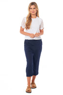 Ladies Linen 3/4 Pants -Navy