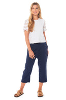 Ladies Linen 3/4 Pants -Navy