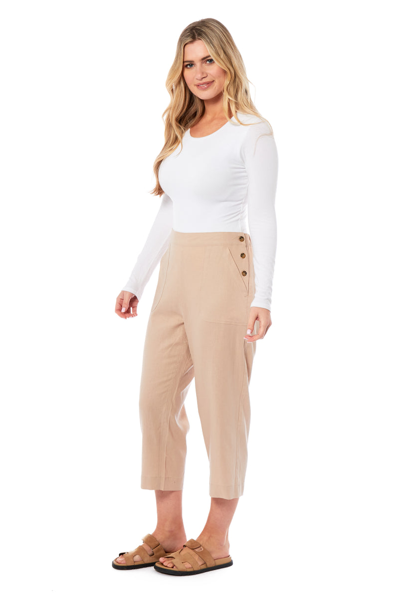 Ladies Linen 3/4 Trousers - Stone