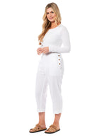 Ladies Linen 3/4 Pants -White
