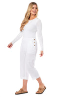 Ladies Linen 3/4 Pants -White