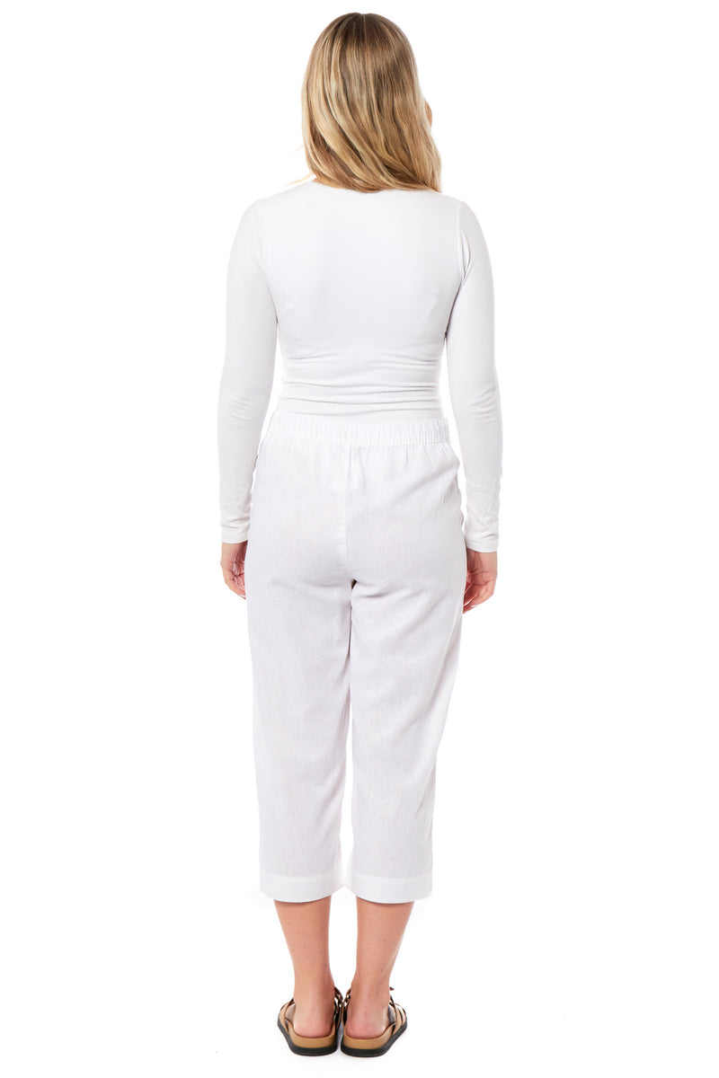 Ladies Linen 3/4 Pants -White