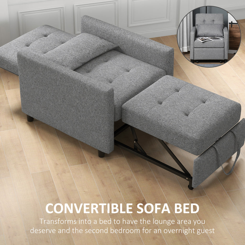 HOMCOM 3-In-1 Single Chair Bed, Tufted Pull Out Chair Bed, Convertible