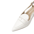 Slingback Pointed Closed Toe Loafer Heels - White