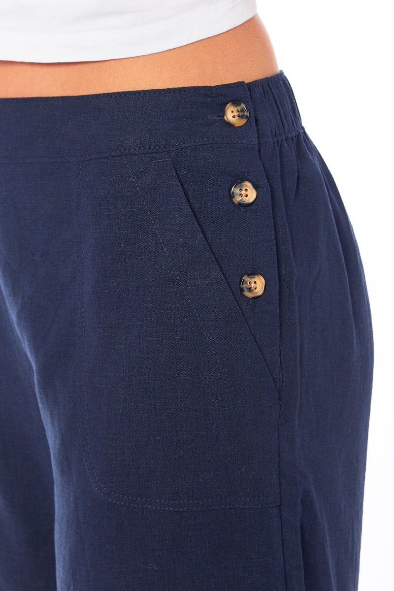 Ladies Linen Shorts - Navy