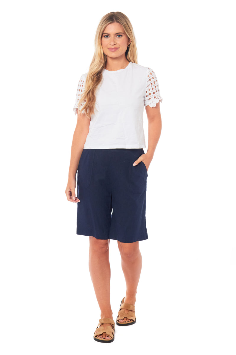 Ladies Linen Shorts - Navy