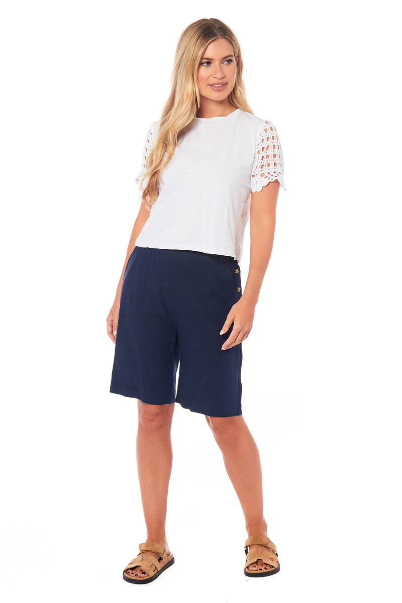 Ladies Linen Shorts - Navy