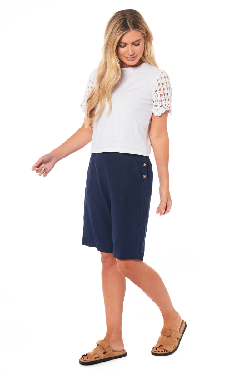 Ladies Linen Shorts - Navy