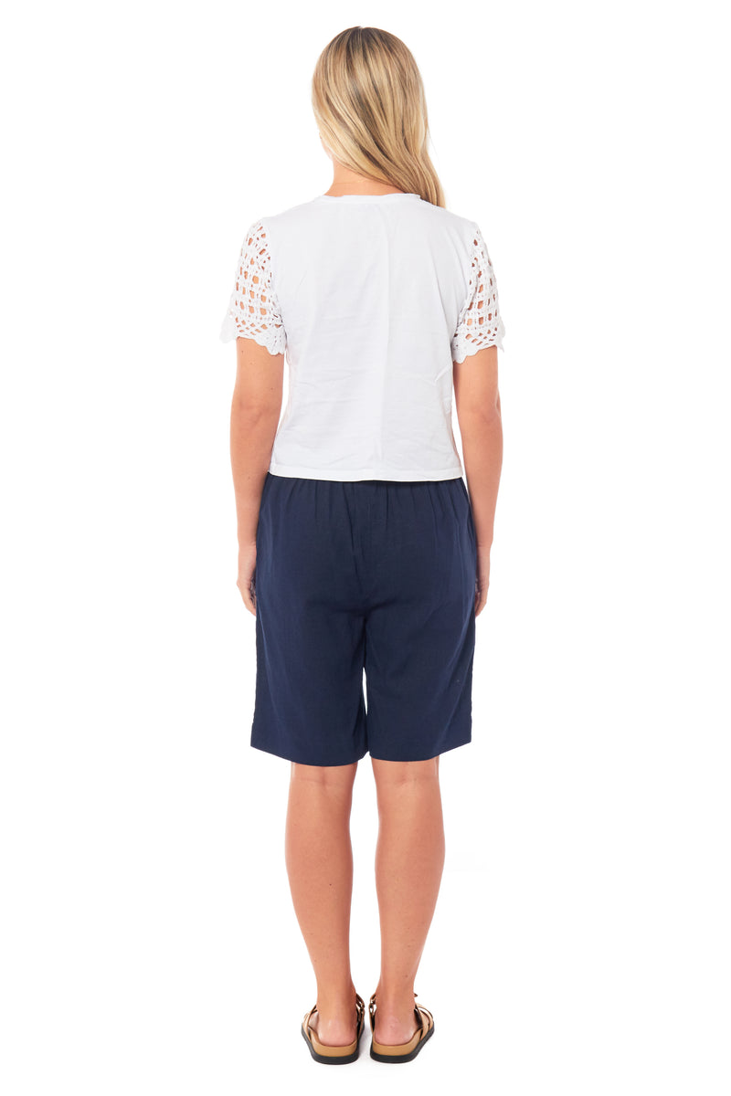 Ladies Linen Shorts - Navy