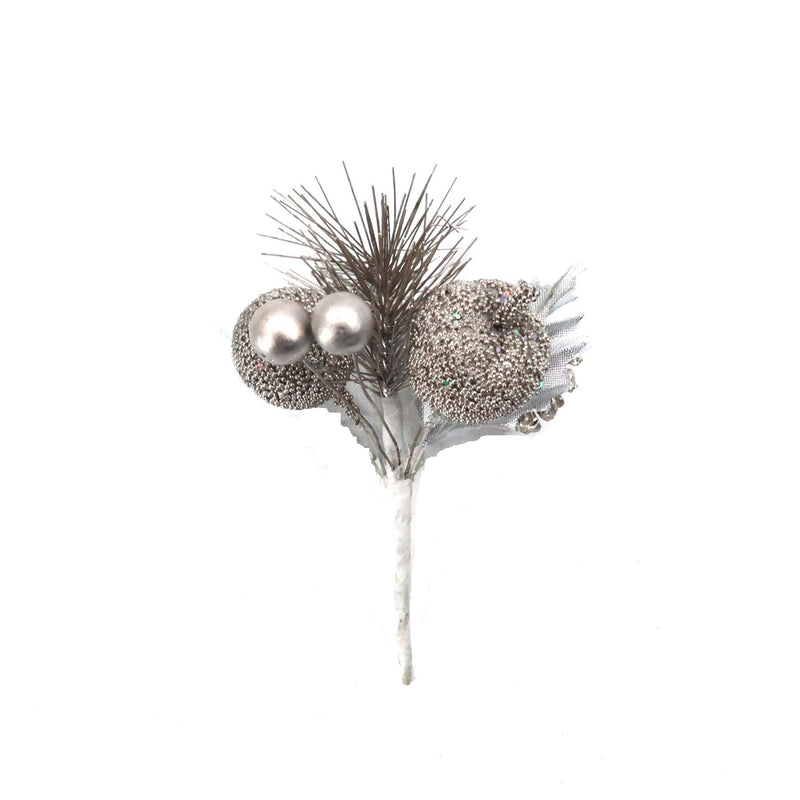 Christmas Sparkle Glittered Pick 14cm - Silver